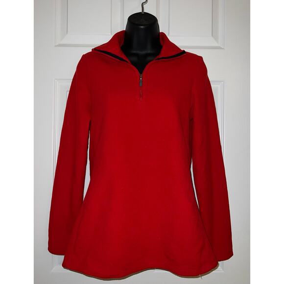 GAP Womens Red Microfleece Long Sleeve Pullover Zip Neck Top - Sz S Small - Picture 1 of 6